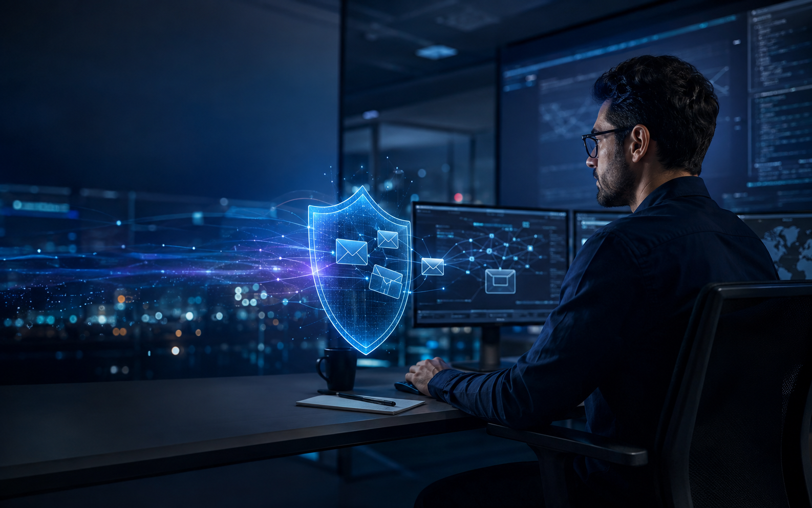 Especialista monitorando um gateway de proteção de e-mail